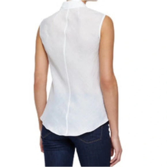Theory Biaz Sleeveless Ruffled Gauze Blouse in White Silk - Picture 2 of 12